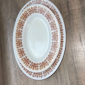 Pyrex copper filigree two platters